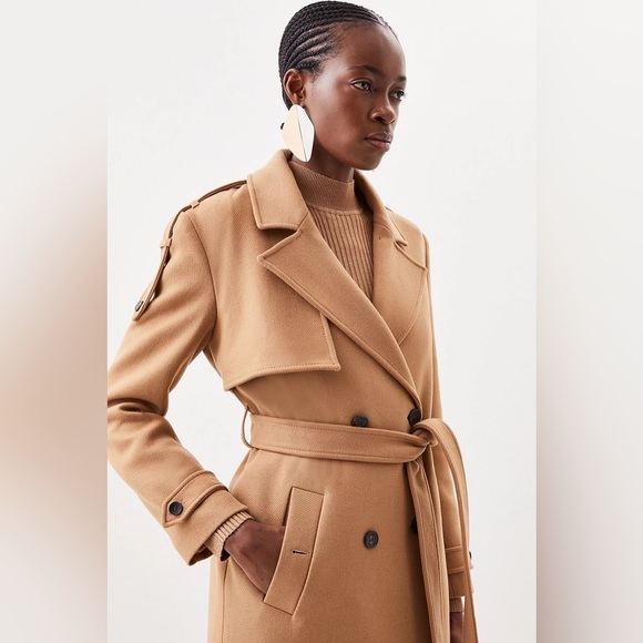 NWT Karen Millen Italian Manteco Wool Blend Self Tie Belted Trench Coat - Picture 4 of 13